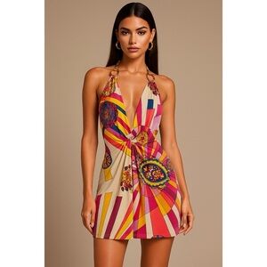 NWT Deadstock Vintage Christian Audiger Ed Hardy Y2K Halter Chain Mini Dress M